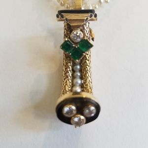 Diamond, Emerald, Pearl pendant/enhancer 14k gold
